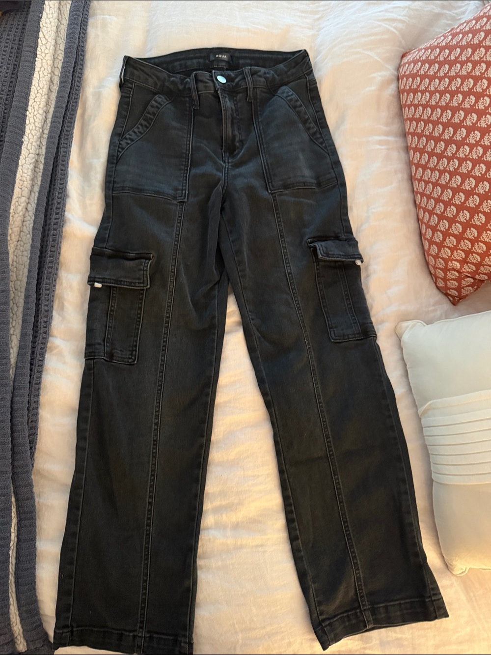 Aqua Black Straight-Leg Cargo Jeans